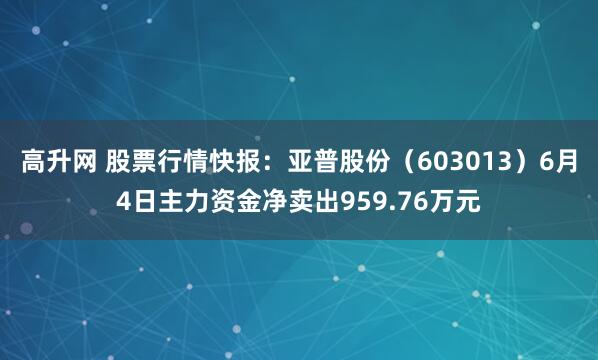 高升网 股票行情快报：亚普股份（603013）6月4日主力资金净卖出959.76万元